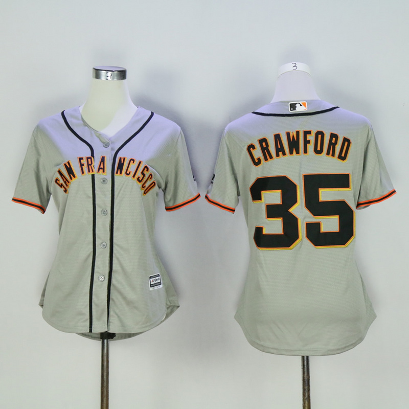 Women San Francisco Giants 35 Crawford Grey MLB Jerseys
